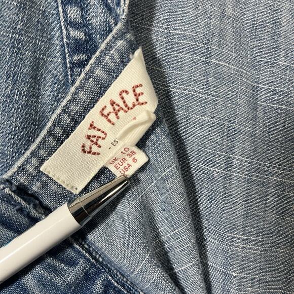 Fat Face Mid Light Blue Denim sleeveless Dress UK 10 USA 6 Fixed Belt - Picture 7 of 9